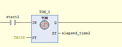CODESYS TON timer function block in Ladder Logic diagram