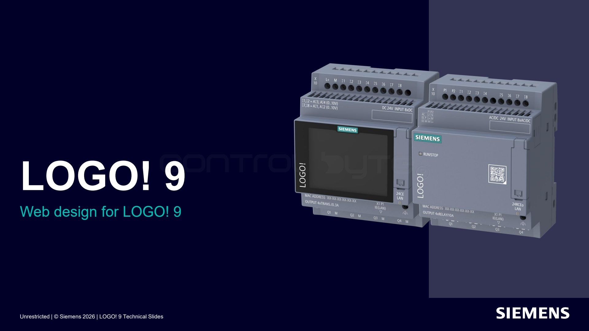 Web page design for LOGO! 9. Source: siemens.com, LOGO! 9 Technical Slides (Unrestricted)