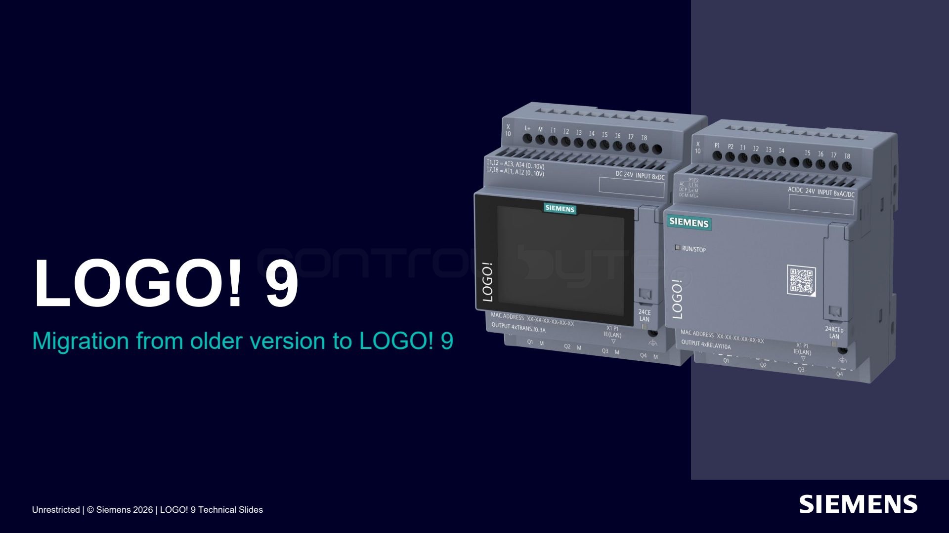 Migration from older versions to LOGO! 9. Source: siemens.com, LOGO! 9 Technical Slides (Unrestricted)